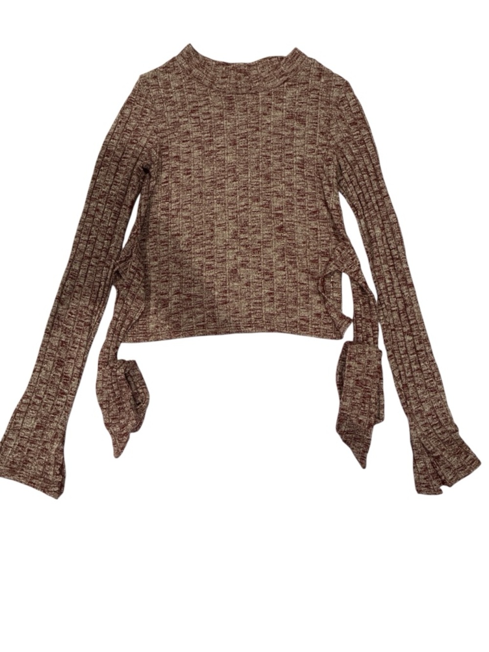 Fashion Nova Brown Marled Ribbed Tie-Sleeve Sweater